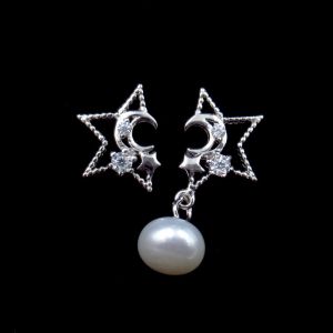 Round Freshwater Pearl Dangle Earrings / Simple Silver Pearl Stud Earrings