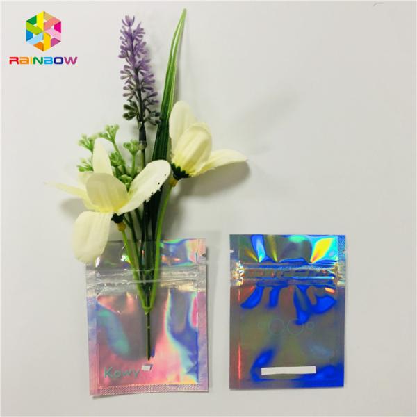 Custom Cosmetic Packaging Bag Plastic Hologram Mylar Zipper With Clear Window