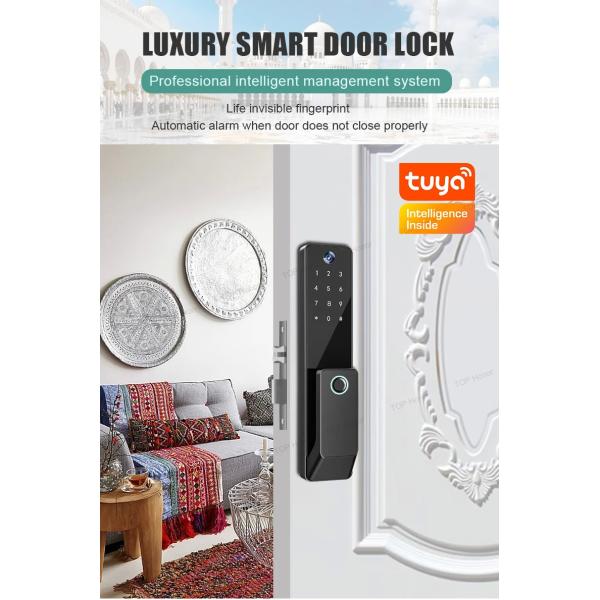 TH-506 Black Aluminium Full Auto Smart Entry Door Locks Biometric Code Card Key Tuya