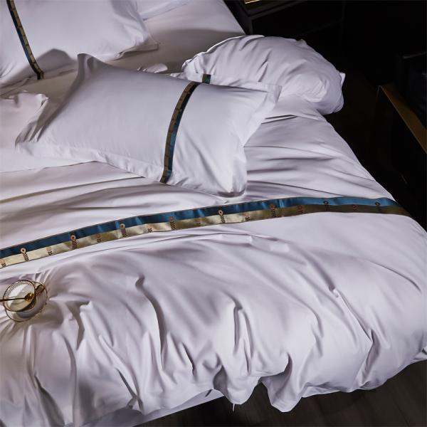 Home Custom 100% Cotton Satin Wide strip 60s Jet White Embroidery Luxury Duvet Cover Set