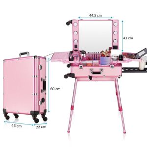 Pink Color Cosmetic Beauty Case , Professional Makeup Cases On Wheels