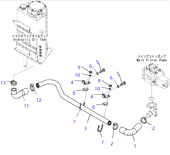 20U-62-41121 20U6241121 Hose KOMATSU Excavator Spare Parts For PC45MR-3 PC55MR-3