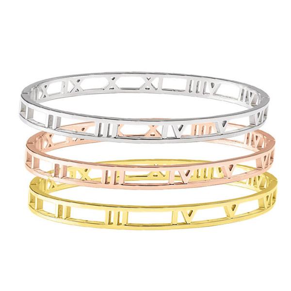 Stainless Steel Hollowed out Alphabet Bracelet Female 18K gold Roman Buckle