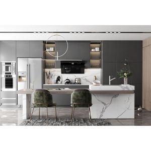 Particle Board Surface Finish Modern Kitchen Cabinet For Ranghood Cooker