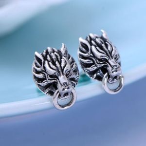 925 Black Silver Lion Unisex Design Stud Earrings(XH056786W)