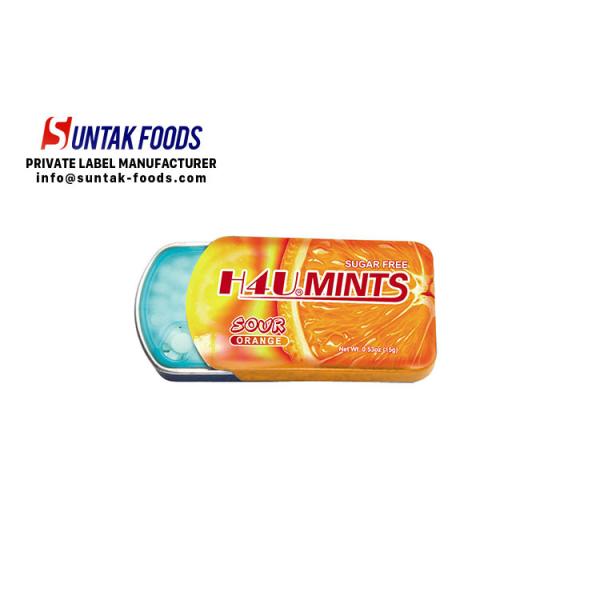 Sour Sweets Orange Organic Peppermint Candy , Low Calorie Hard Candy Slid Tin Box