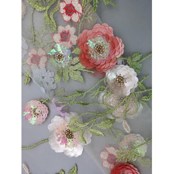 3D Colorful Sequin Embroidered Fabric Floral Seuqin Beaded Lace Fabric