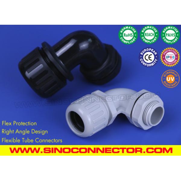 90° Elbow IP68 Waterproof Plastic Flexible Conduit Gland with Metric Thread for AD13-AD48 Corrugated Pipes