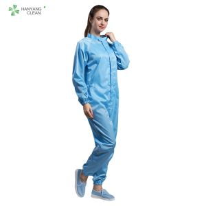 Polyster And Carbon Fiber Clean Room Lab Coats Blue Color 75D / 100D Yarn 0.3kg