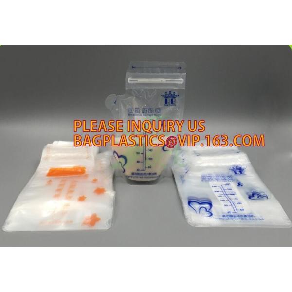 wholesale food pouch zipper bpa free plastic standing up breast baby milk storage bags,200ml double zipper breast milk b