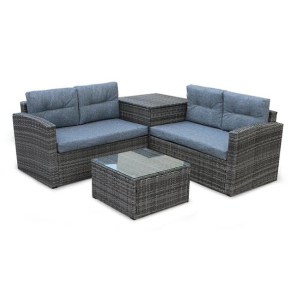 L Shape Pe Rattan Sofa Conversation Sectional Sofa Storage Box Backyard Porch Poolside