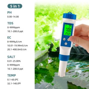 Smart 5 - In - 1 Bluetooth Water Quality Tester PH/TDS/EC/Salt/Temp Meter For