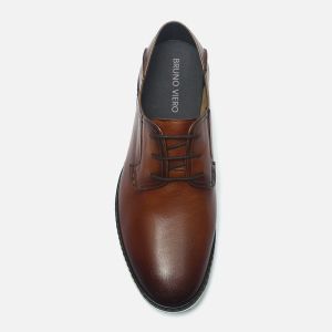 Brown Lace up Brush Finishing Mens Genuine Leather Casual Shoe