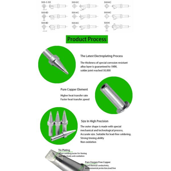 Lead Free Copper Welding 500-DK Soldering Iron Tips Diamagnetic