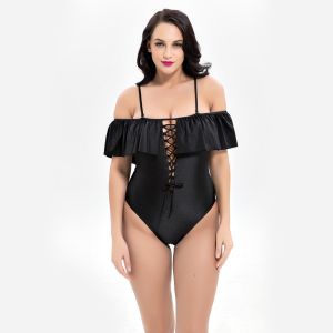 One Piece Swimsuit Sexy Swimwear Women Hollow Out Bandage Strap U-back Solid