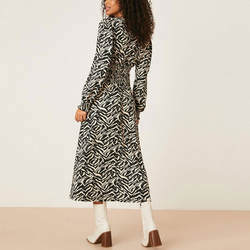 Ladies Elastic Waist Dress for Women Clothing Manufacturers Elegant Custom Logo Zebra Print Long Sleeve Dresses