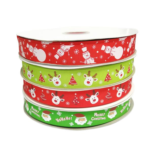 Fancy design colorful polyester tape with christmas tree and snow printing christmas ribbon