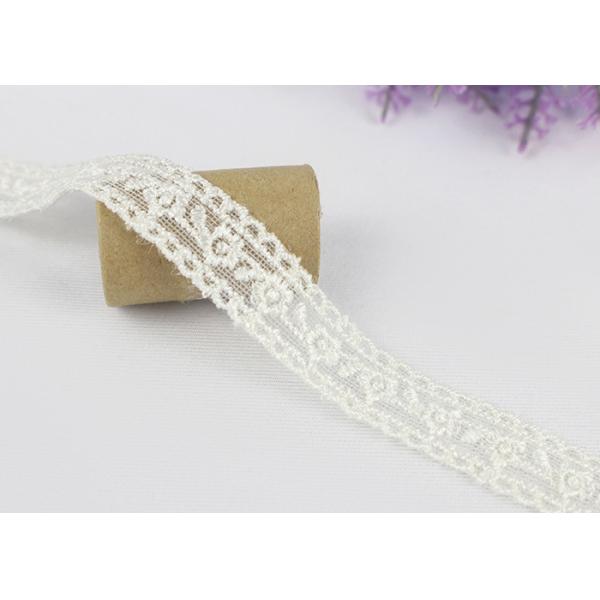 Embroidered 100% Cotton Lace Trim By The Yard , Water Soluble Chemical Lace Ribbon