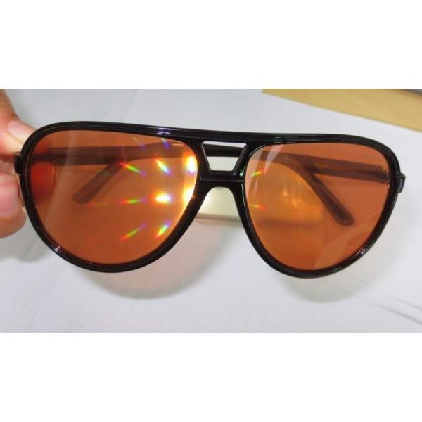 Buy Amber Plastic Diffraction Glasses Aviator Style With Spiral Effect at wholesale prices