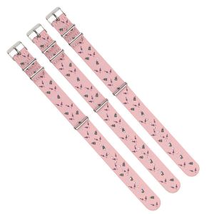 Floral Prints 18mm Nylon Strap Watch Bands Pink Color For Lady Watch