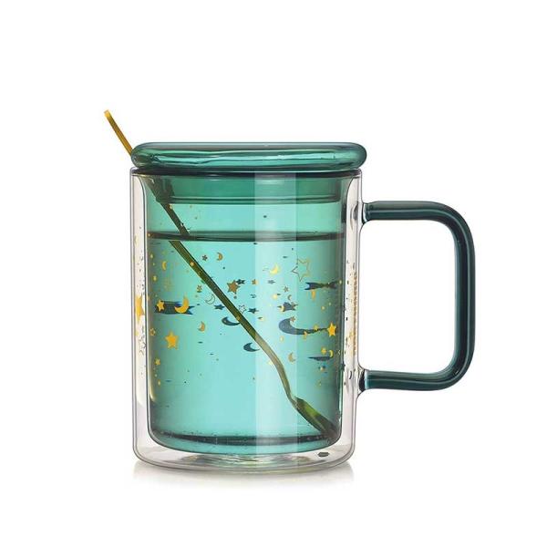 Buy Star Green Borosilicate Personalized Glass Cup Double Layer at wholesale prices