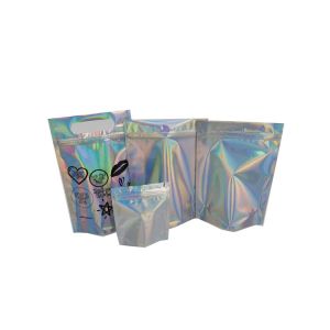 China Cosmetic Printing Zipper Cosmetic Bags Plastic Mylar Hologram Foil  Packaging on sale