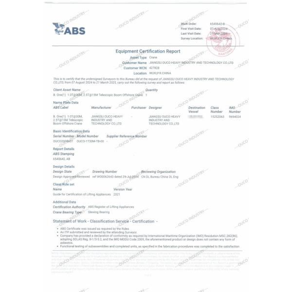 1T30M Offshore Extending Boom Crane