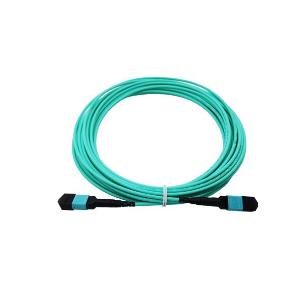 12 Fiber Optical MPO Patch Cable Assemblies OM3 40/100G Aqua 10 Meter For Data