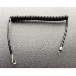 Solid Black Plastic Spring String Lanyard w/Key Ring& Metal Eyelet