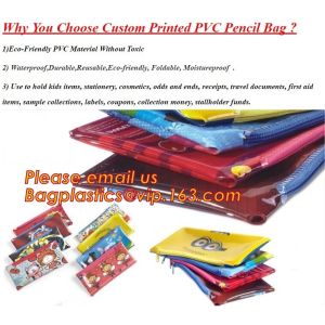 Custom cotton printed plastic waterproof pencil bag PVC pencil case with zipper,