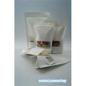In Stock Clear Window Kraft Paper Pouches Resealable Zipper For Food Packaging