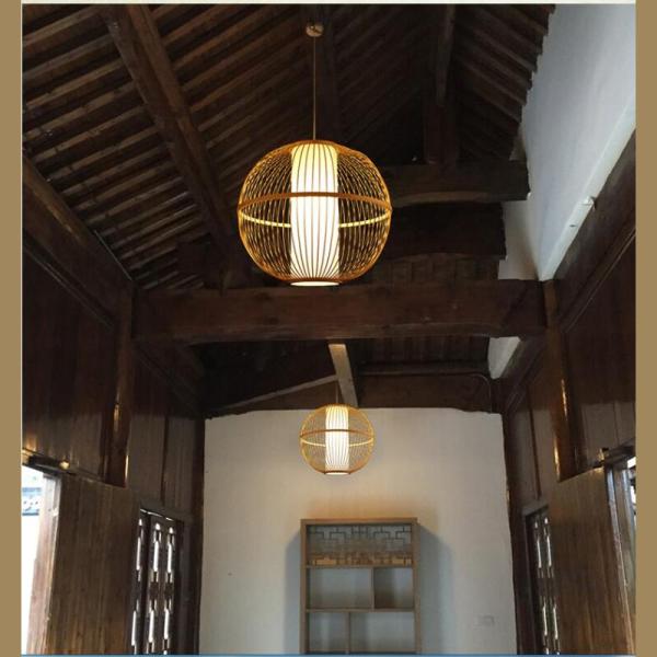 Creative Round Bamboo Lantern Pendant Light Handmade Wood Suspension Lamp(WH-WP-25)