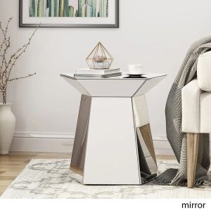 Glam design silver mirrored nightstand around shaped end table corner table for
