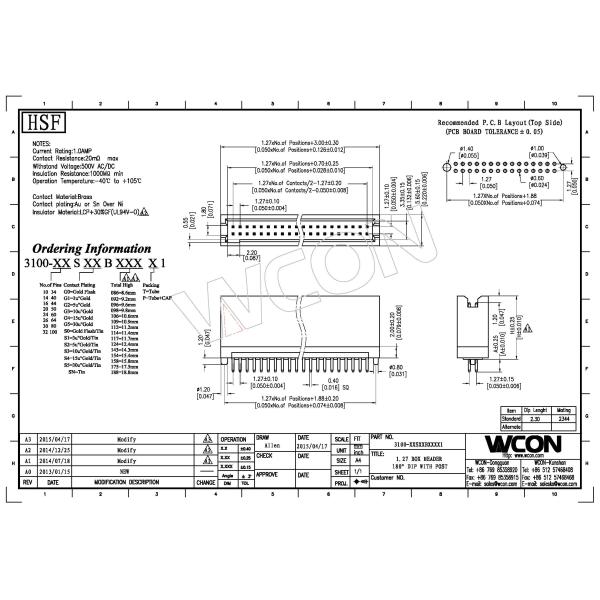 1.27 Pitch 2*22P 180° DIP Box Header Connector LCP Brass Gold Flash H=8.6~11.8 male pin headers
