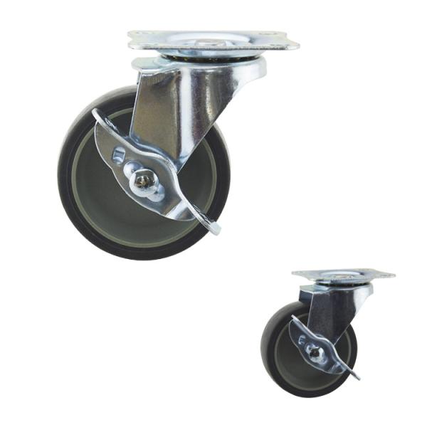 75mm Wheel Grey TPR Fixed Light Duty Casters For Small Trolley