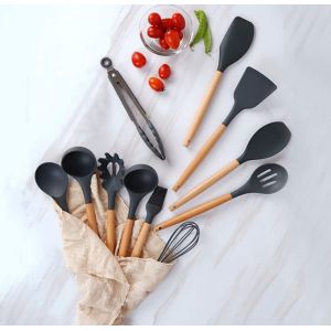 Black Silicone Kitchen Utensil Sets scratchless Hasslefree Ergonomic
