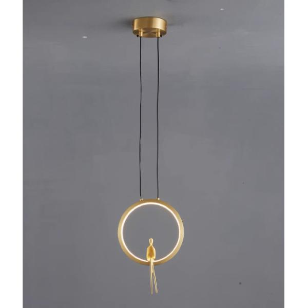 All-copper bedroom bedside chandelier Nordic light luxury creative personality character shape ring living room background wall decorative lamp