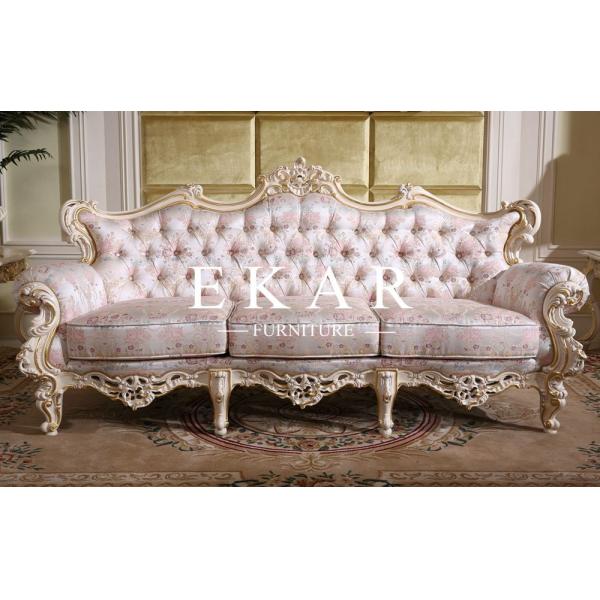 Luxury Antique Chesterfield French Carved Living Room Fabric Sofa LS-A115T