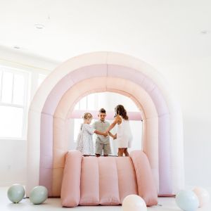 PVC tarpaulin outdoor party rental Inflatable Rainbow bouncer with slide kids