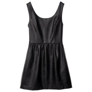 Quality Black Leather Sleeveless Short Flared Dresses Slim fit With Round-Nece for sale