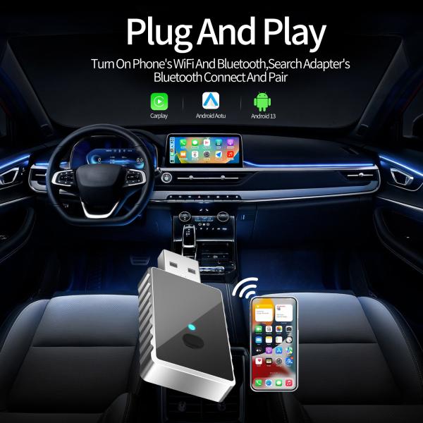 Plug And Play Android Carplay Box with USB Type-A and USB Type-C Connectivity