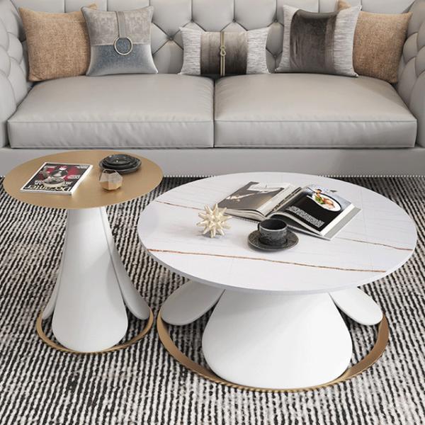 Buy 2pcs Living Room Round Rock Coffee Table 50cm Long With Super Fiber Leather at wholesale prices