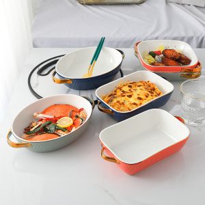 Salad Lasagna Rectangular Ceramic Baking Dish With Handle Multifunctional