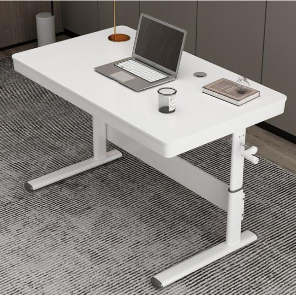 Luxury Standing Table Nordic Style White Wooden Grain Manual Height Adjustable Desk