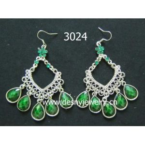 Quality OEM green lapis hoop dangle drop earrings with Rhodium plated for sale