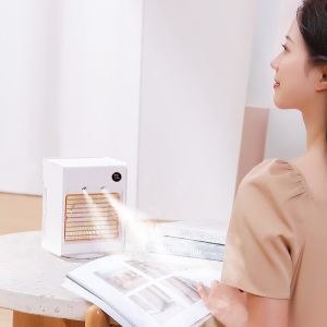 Small Evaporative Air Cooler And HumidifierTable Fan 4000mAh Battery