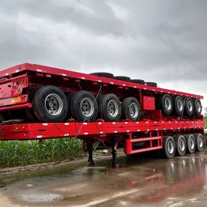 3 Axles 40 Ft Low Bed Container Trailer , Flatbed Semi Trailer For Sale In