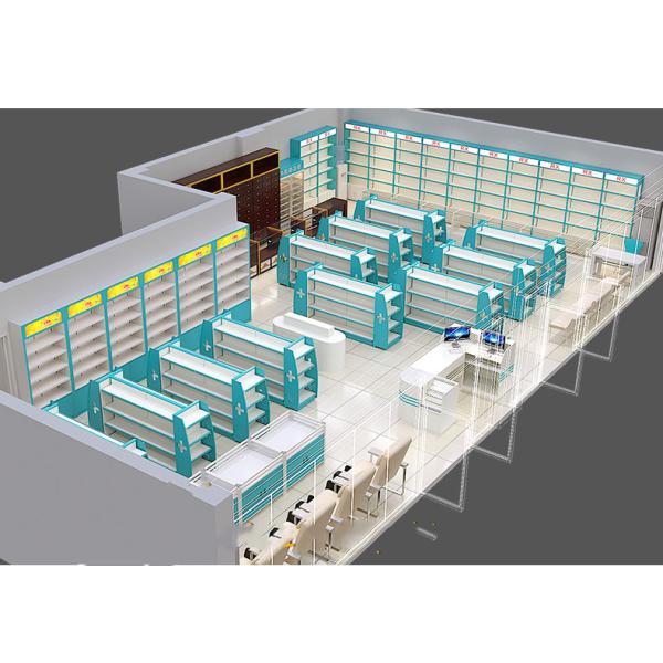 Retail Metal Drugstore Pharmacy Gondola Shelving Eye Catching 1-7 Layers