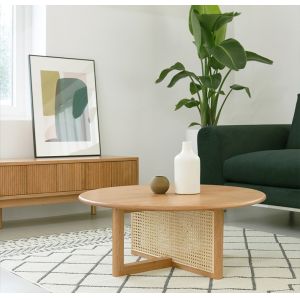 Creative Round Rattan Wooden Tea Table 20mm Thick White Oak