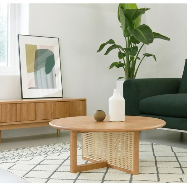 Creative Round Rattan Wooden Tea Table 20mm Thick White Oak